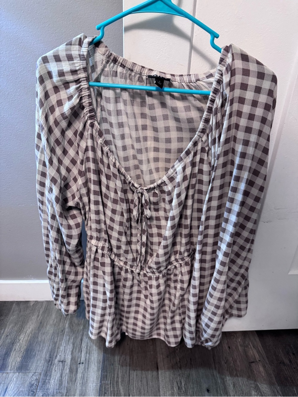 torrid Taupe and White Gingham Peasant Tunic